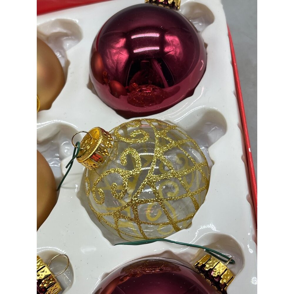 Christmas ornaments set of 6 bulbs red gold shine decor READ - Picture 2 of 5